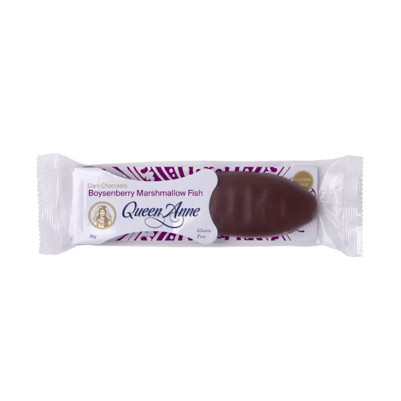 Queen Anne Chocolate - Dark Chocolate Boysenberry Marshmallow Fish
