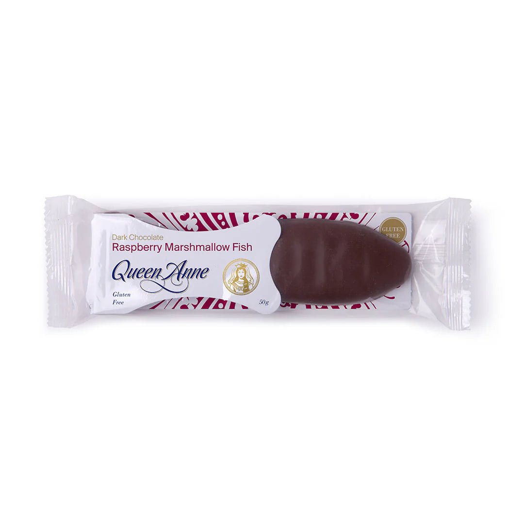 Queen Anne Chocolate - Dark Chocolate Raspberry Marshmallow Fish (50g)