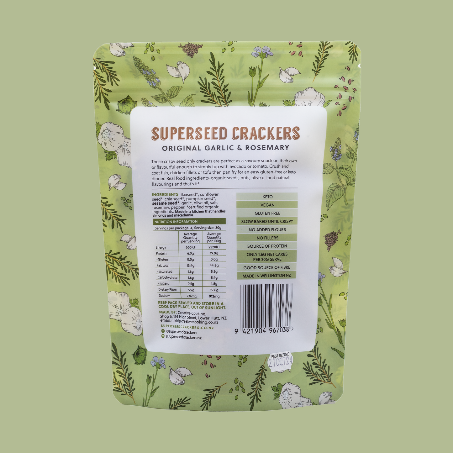 SuperSeed Garlic & Rosemary Crackers (120g)