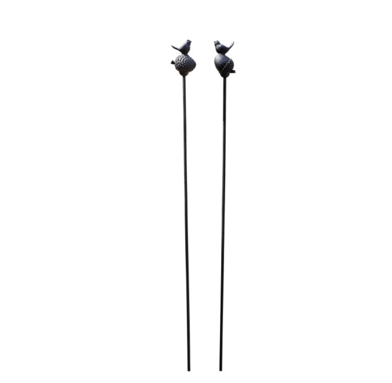 Bird on Acorn Garden Stake (Black)