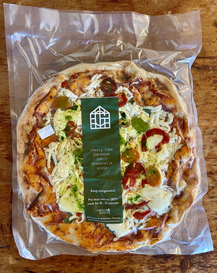 Greenhouse Pizza - Cherry Tomato, Parmesan, Basil, and Mozzarella Pizza