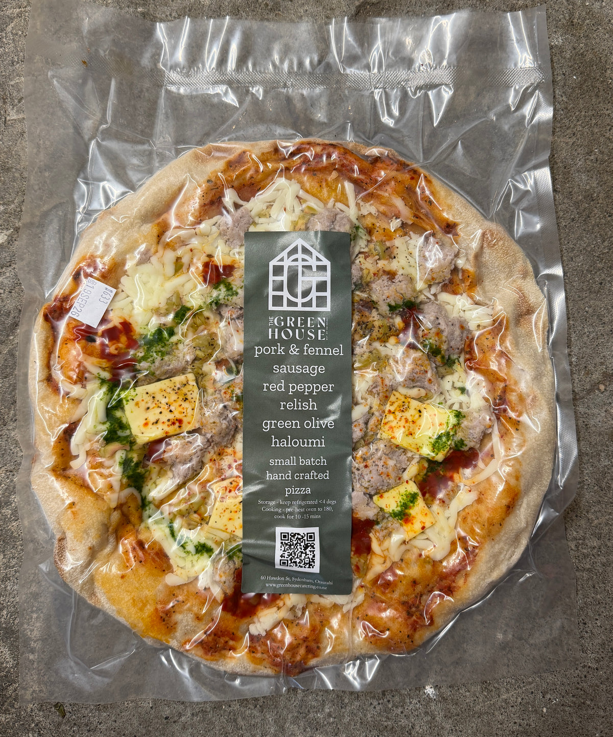 Greenhouse Catering -  Pork & Fennel Sausage, red pepper, relish, green olive and haloumi