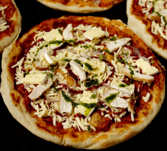 Greenhouse Pizza -  Smoked Chicken, Brie, Plum Paste, and Thyme Pizza
