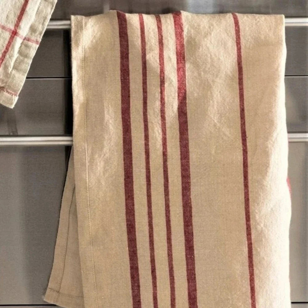 Karma Tea Towel Pure Linen Red Stripe